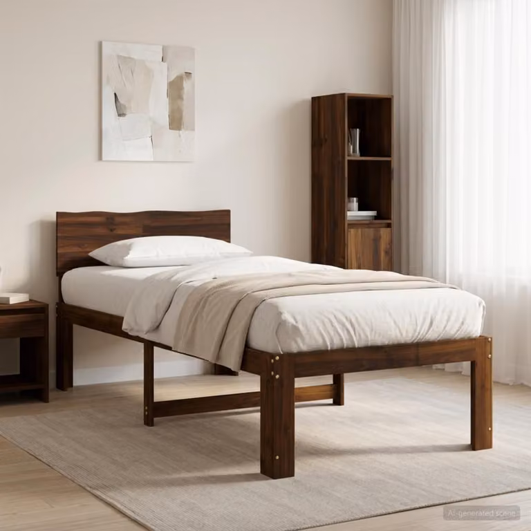 Letto Singolo con Testiera vidaXL ROSTOCK in Legno di Acacia Marrone Scuro L/P/H: 200 x 80 x 140 cm