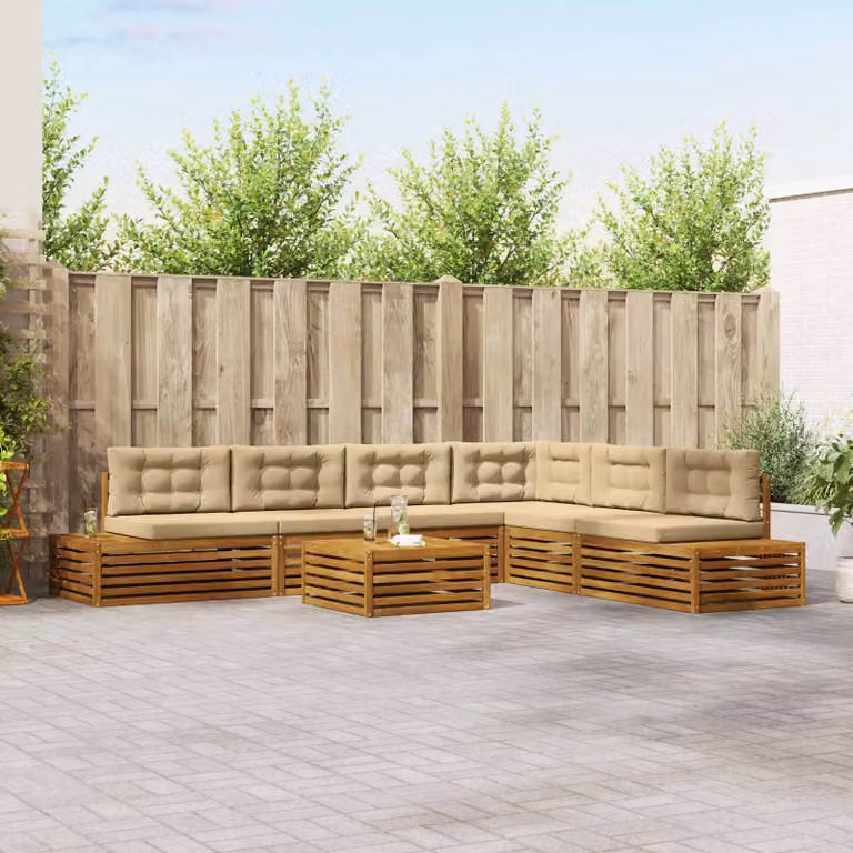 Set di divani da esterno vidaXL a forma di L in legno di acacia con cuscini, colore marrone e beige