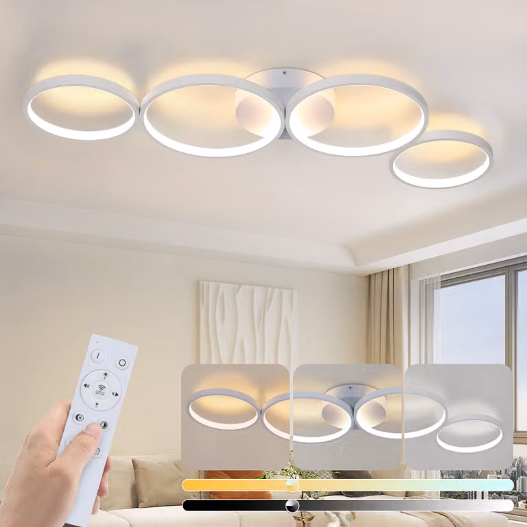 ZMH lampada da soffitto LED soffitto soggiorno 100cm lampada soggiorno dimmerabile 4 anelli moderna camera da letto lampada 56W illuminazione soffitto bianco con telecomando design per camera da letto ufficio cucina
