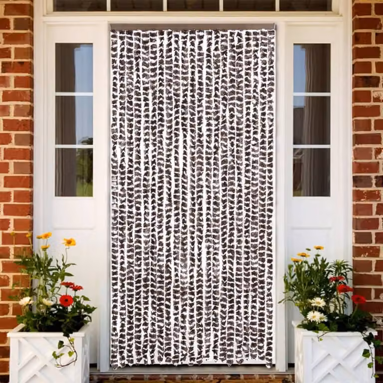 Tenda Antimosche vidaXL in Ciniglia Marrone e Bianca, Termoisolante e Semitrasparente, L: 90 cm x H: 200 cm