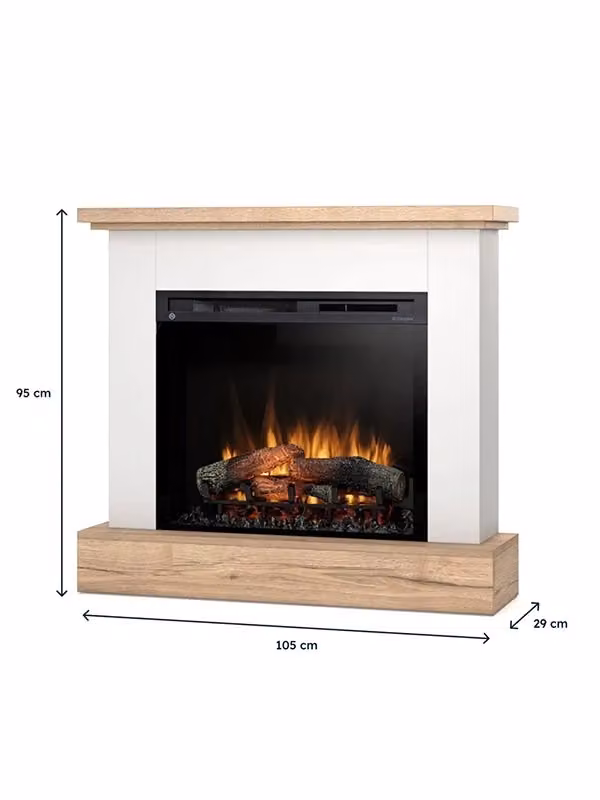 Camino Elettrico Riscaldante Autoportante con LED YUKON da 28 pollici, L: 105 cm, H: 95 cm, P: 29 cm, Bianco opaco e Rovere chiaro – 2