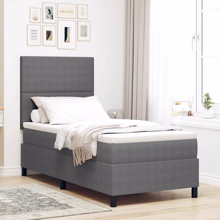 Letto a molle con testiera vidaXL in tessuto Grigio chiaro e bianco L 80 x P 200 cm