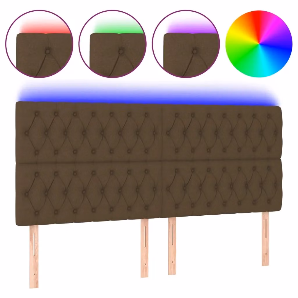 Testiera con LED Design Mania in tessuto marrone scuro con porta USB, L: 180 cm, P: 7 cm, H: 118/128 cm – 2