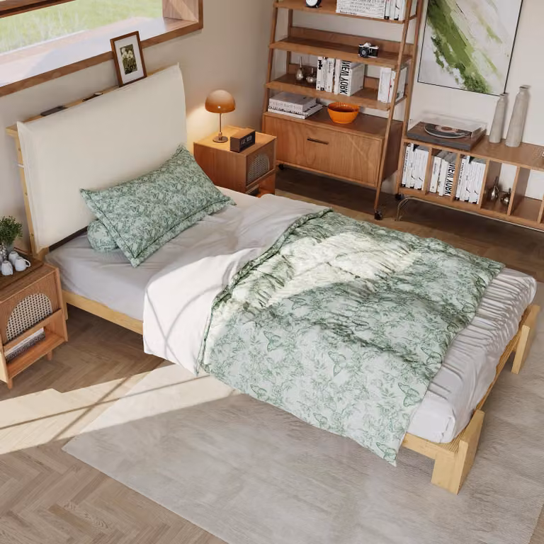 STILVORA: Letto imbottito 90x200 cm con materasso. Struttura del letto imbottita con schienale e sistema di fissaggio a velcro. Letto singolo con rete stabile. Letto per bambini, versatile e adatto a diversi usi. Materiali naturali