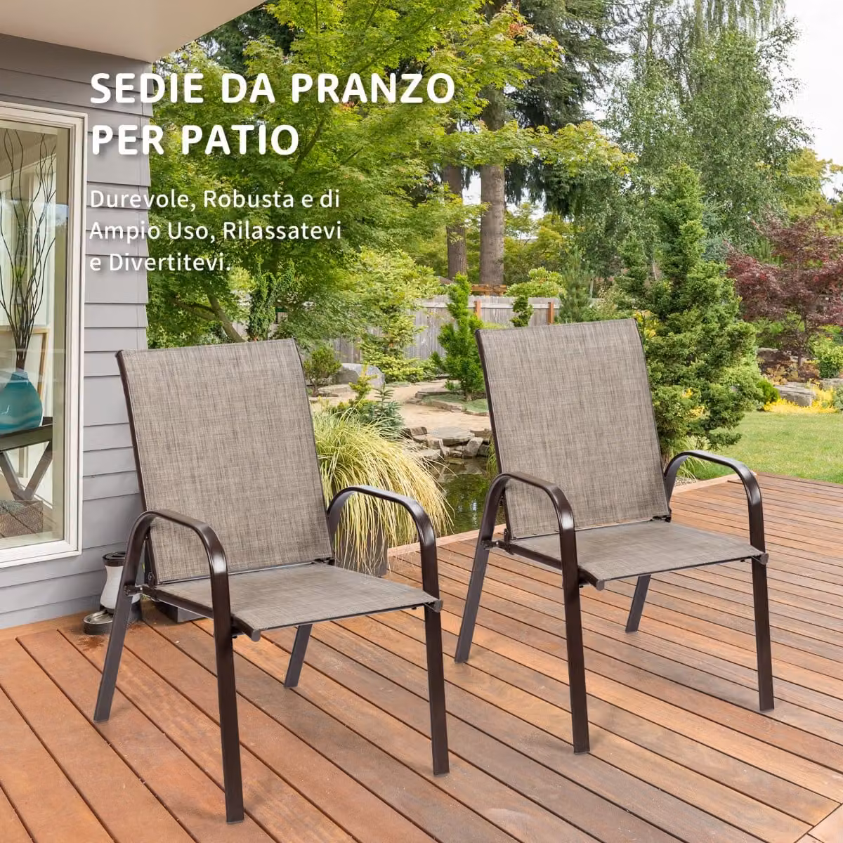 Sedie da giardino e bistrot Costway con braccioli curvi in metallo e tessuto textilene Grigio
