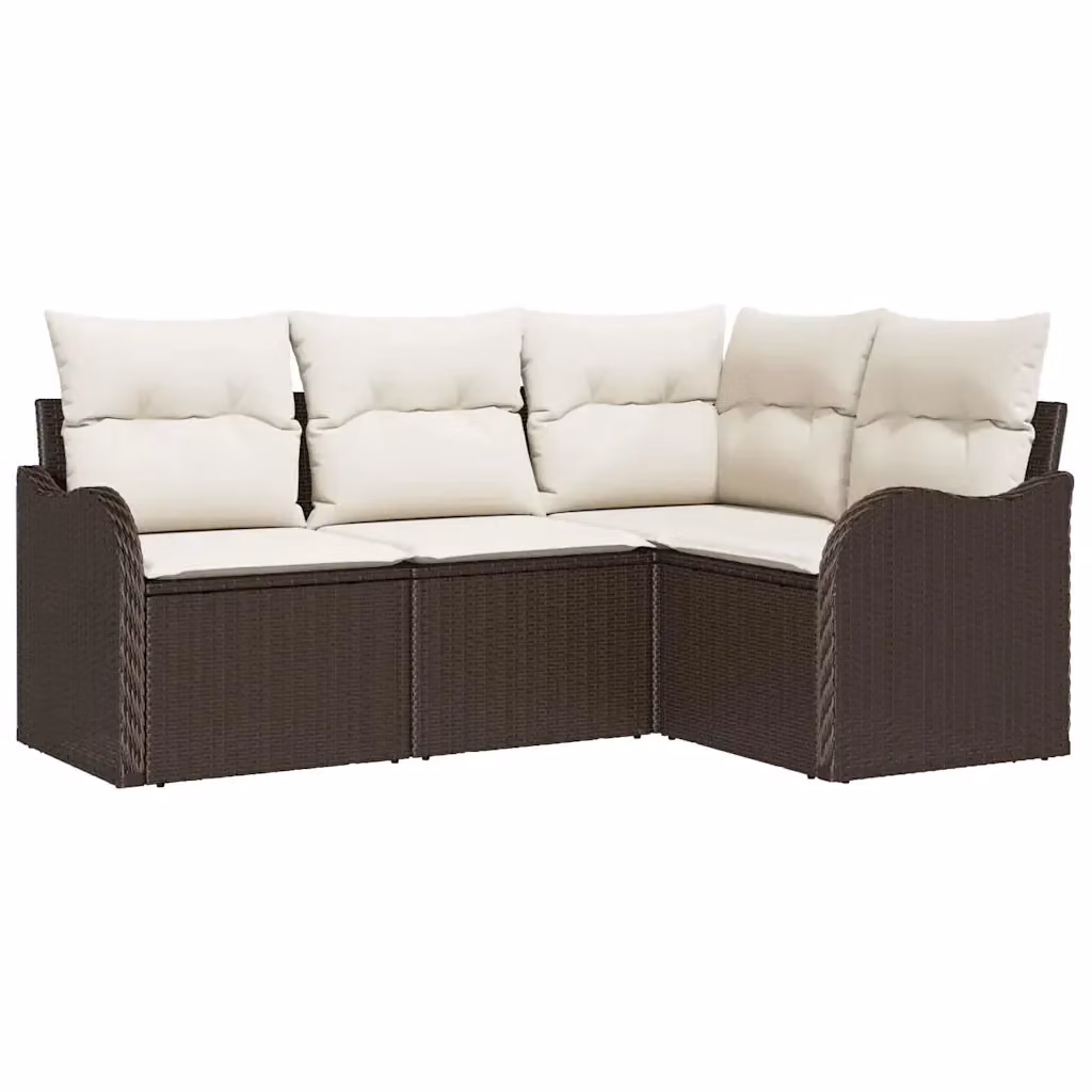 Set Divano da Giardino a L con Tavolino vidaXL, Polyrattan Marrone con Cuscini e Struttura in Acciaio – 2