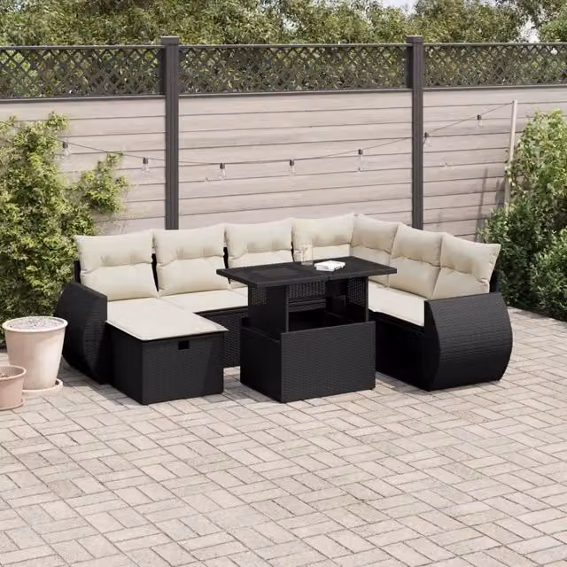 vidaXL Set Divani da Giardino a L con Cuscini 8 pz in Polyrattan Nero e Bianco