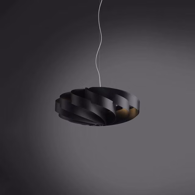 Lampada a sospensione moderna Flat Polilux Linea Zero in nero e metallo cromo con 1 luce E27