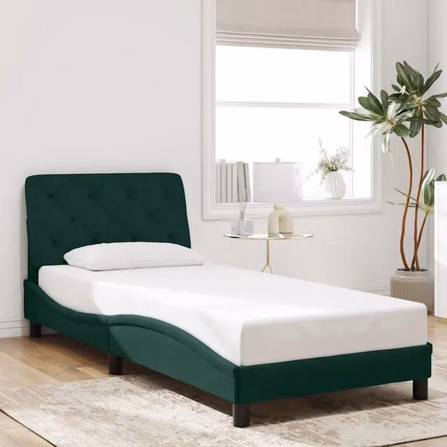Struttura Letto Design Mania in Velluto Verde Scuro con Doghe in Legno 90x190 cm – 1