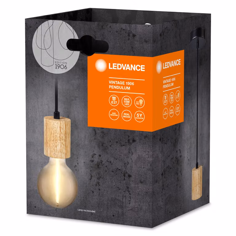 LEDVANCE Vintage 1906 luce a sospensione CYLINDER WOOD E27, legno, max. 15W LED, base E27, luce a sospensione per interni, baldacchino rotondo, combinazione con lampade Vintage 1906, combinazione con lampade intelligenti