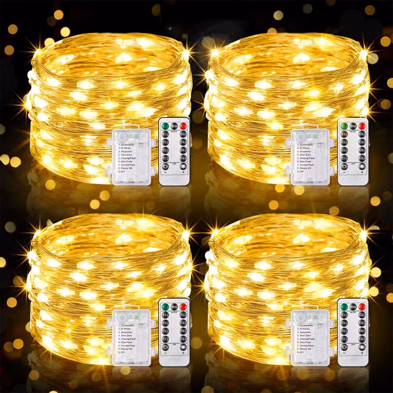 Catena luminosa a LED, 4x10 metri, 100 LED, luce bianco caldo, con telecomando, 8 modalità