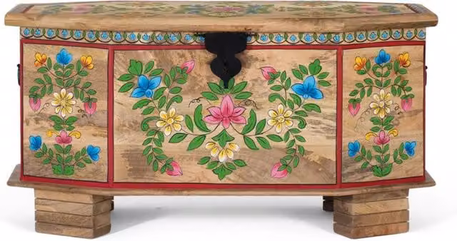 Cassapanca realizzato in legno di mango dipinto a mano