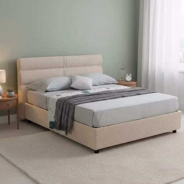 Letto Matrimoniale Bedero DMORA con Materasso Incluso, Grigio e Beige, L/P: 160 x 200 cm – 1
