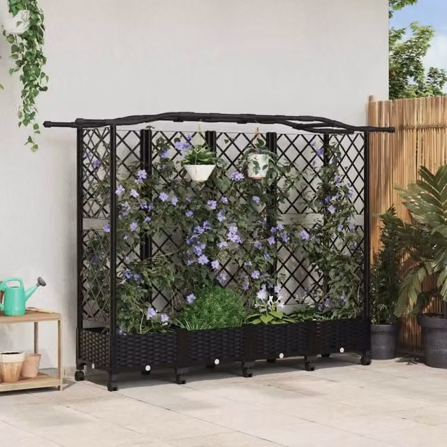 Letto Rialzato con Griglia e Tetto Nero 203,5 x 40 x 129 cm PP 3423153