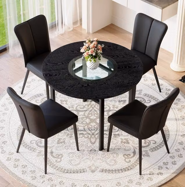 Set tavolo da pranzo rotondo Ø100 cm con sedie, MDF e vetro, nero
