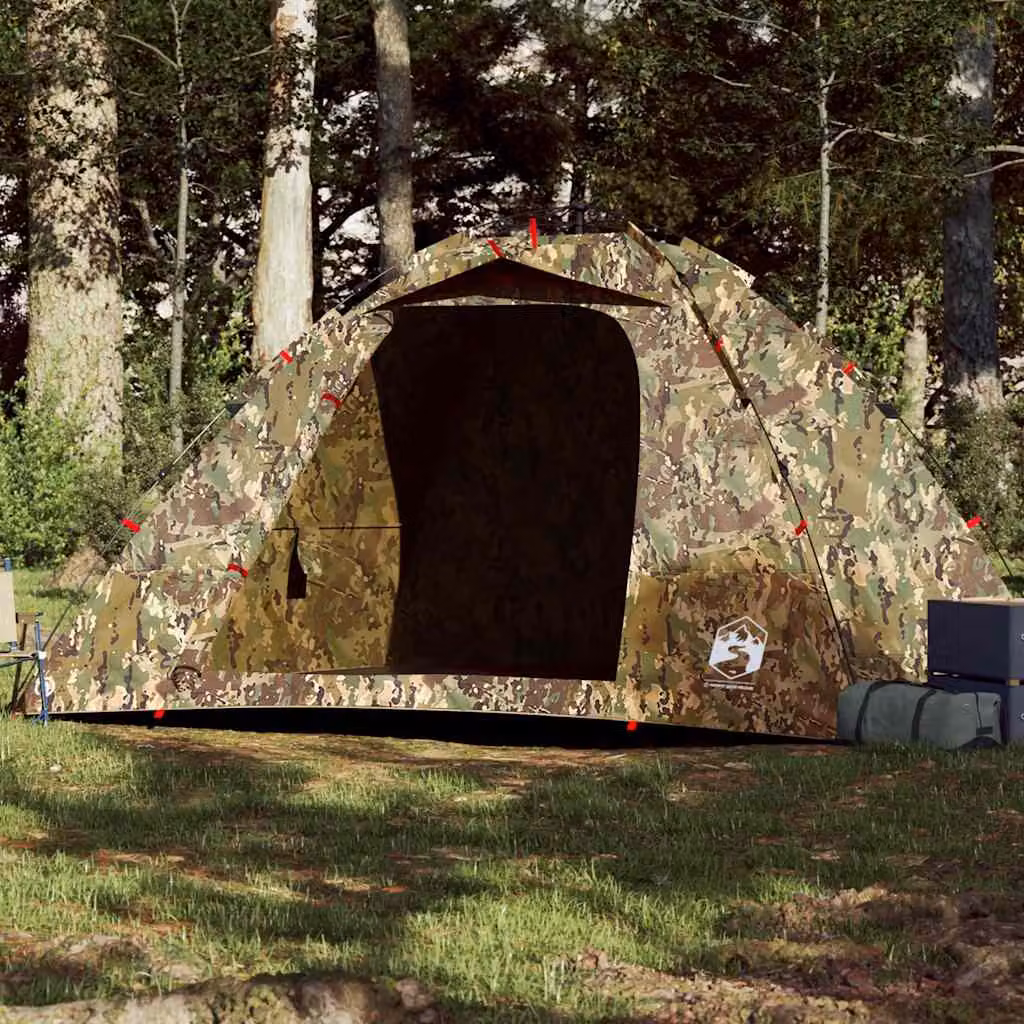Tenda da pesca vidaXL per 4 persone, mimetica verde, a rilascio rapido in poliestere