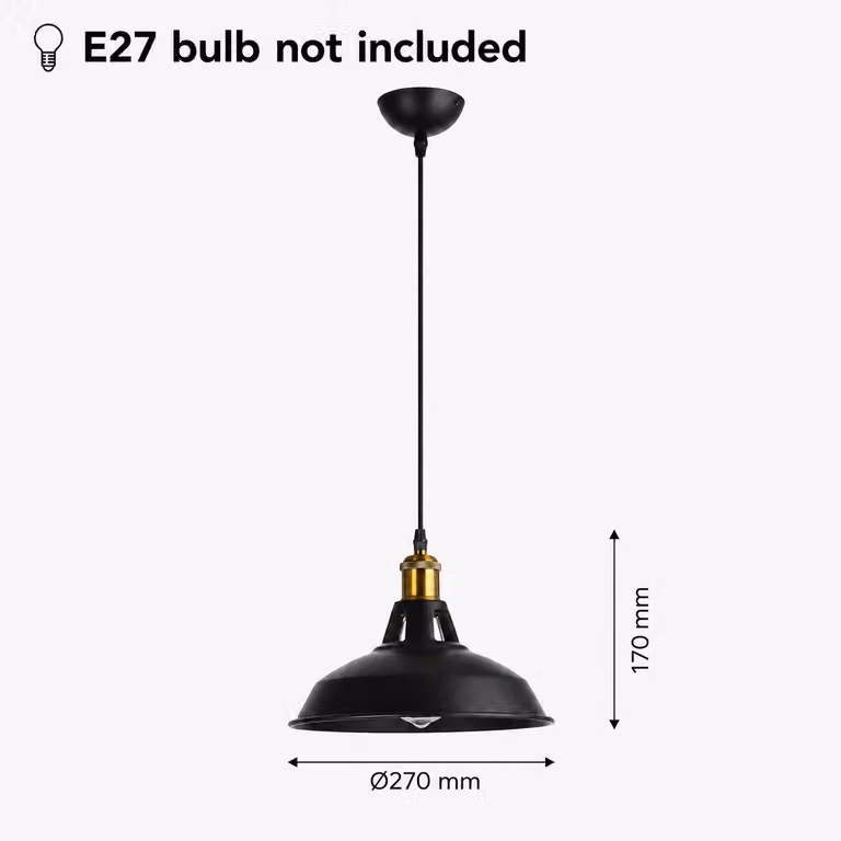 Lampada a sospensione retrò in stile industriale, vintage, in metallo nero, E27, ideale per sala da pranzo, ristorante e soggiorno