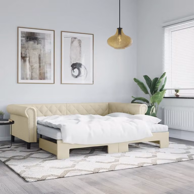 vidaXL Divano Letto Estraibile in Similpelle Beige con Materassi L/P: 90 x 200 cm
