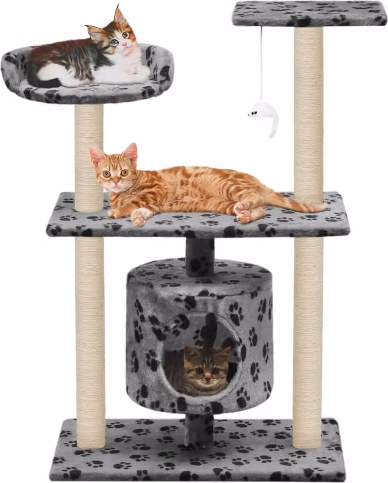 The Living Store Gatto Graffiatoio in Sisal 95 cm Grigio Stampa zampa