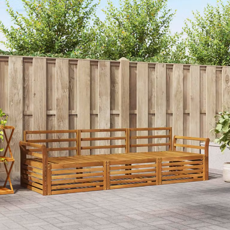 Set di divani da esterno 3 pz vidaXL in legno di acacia massello marrone con cuscini inclusi