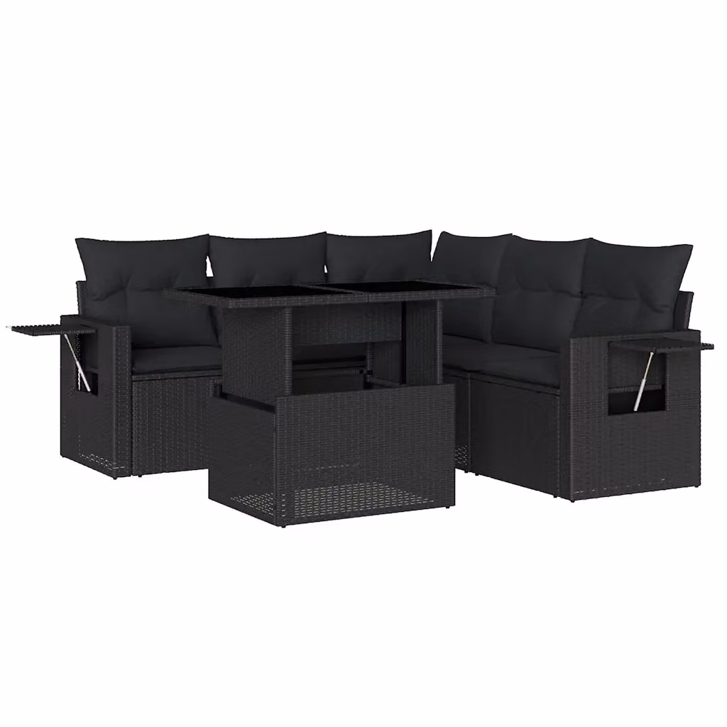 Set Divano da Giardino vidaXL 6 pz in Polyrattan Nero con Cuscini e Tavolino – 2