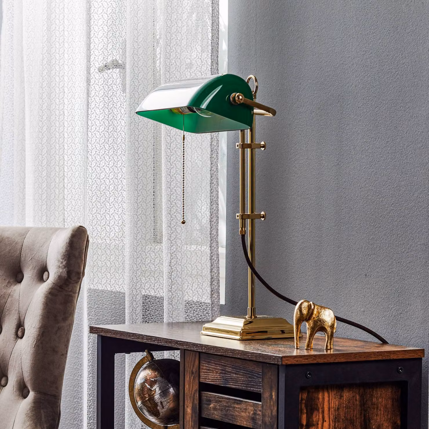 Berliner Messinglampen Lampada da scrivania GITA, Verde, Soggiorno / Sala da pranzo, Vetro, Antico, Lampada da tavolo