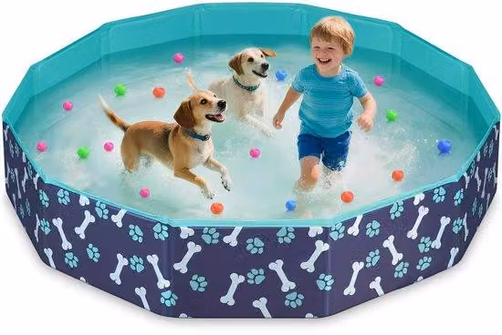 Unyqoos® Piscina gonfiabile per cani e bambini – PVC antiscivolo da 0,5 mm, vasca in PP resistente, fondo antiscivolo e valvola di scarico, senza pompa ad aria