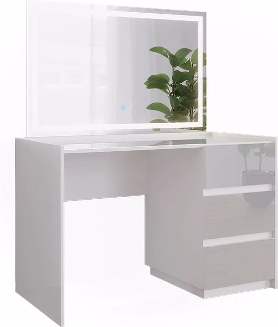 Tavolo da toilette Marla Bianco lucido 120 cm con specchio a LED Vicco