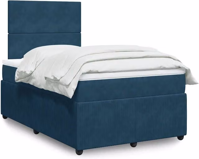 Letto con Giroletto a Molle e Materasso Ibrido vidaXL in Velluto Blu Scuro e Bianco L/P: 120 x 200 cm
