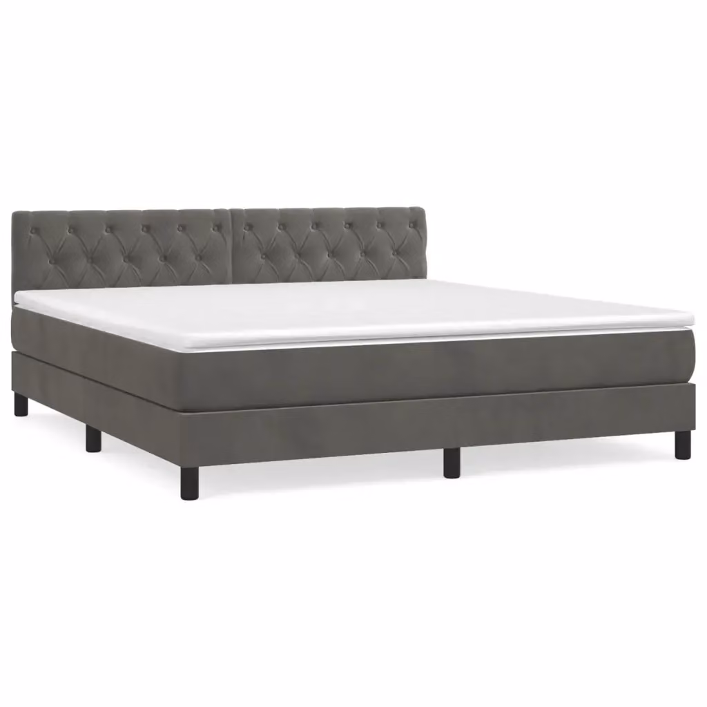 Letto Ibrido con Giroletto a Molle e Materasso vidaXL in Velluto Grigio e Bianco L/P: 160 x 200 cm – 2