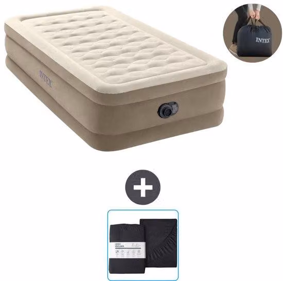 Materasso gonfiabile singolo 99 x 191 x 46 cm, beige, con pompa e biancheria da letto