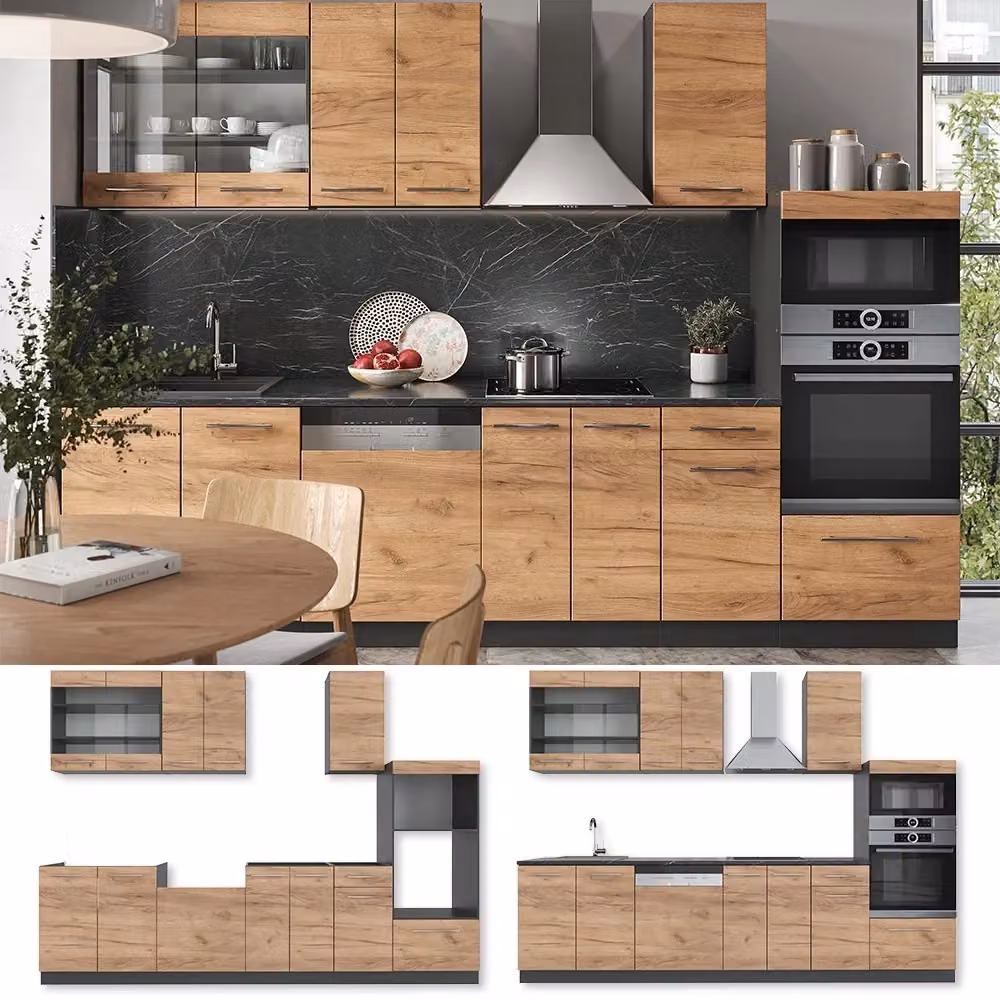 Cucina componibile moderna Fame-Line Vicco in rovere dorato e antracite, L: 300 cm – 2