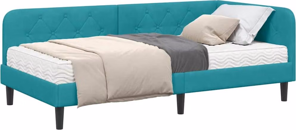 Cornice del letto ad angolo Turchese 100 x 200 cm Velluto