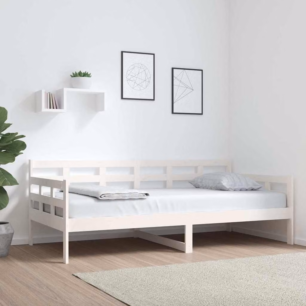 vidaXL Letto singolo in legno massello di pino bianco stile rustico L 190 x P 90 x H 96 cm