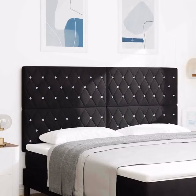 Testiera per letto imbottita vidaXL in velluto nero con struttura in legno di pino, L: 180 cm – 1