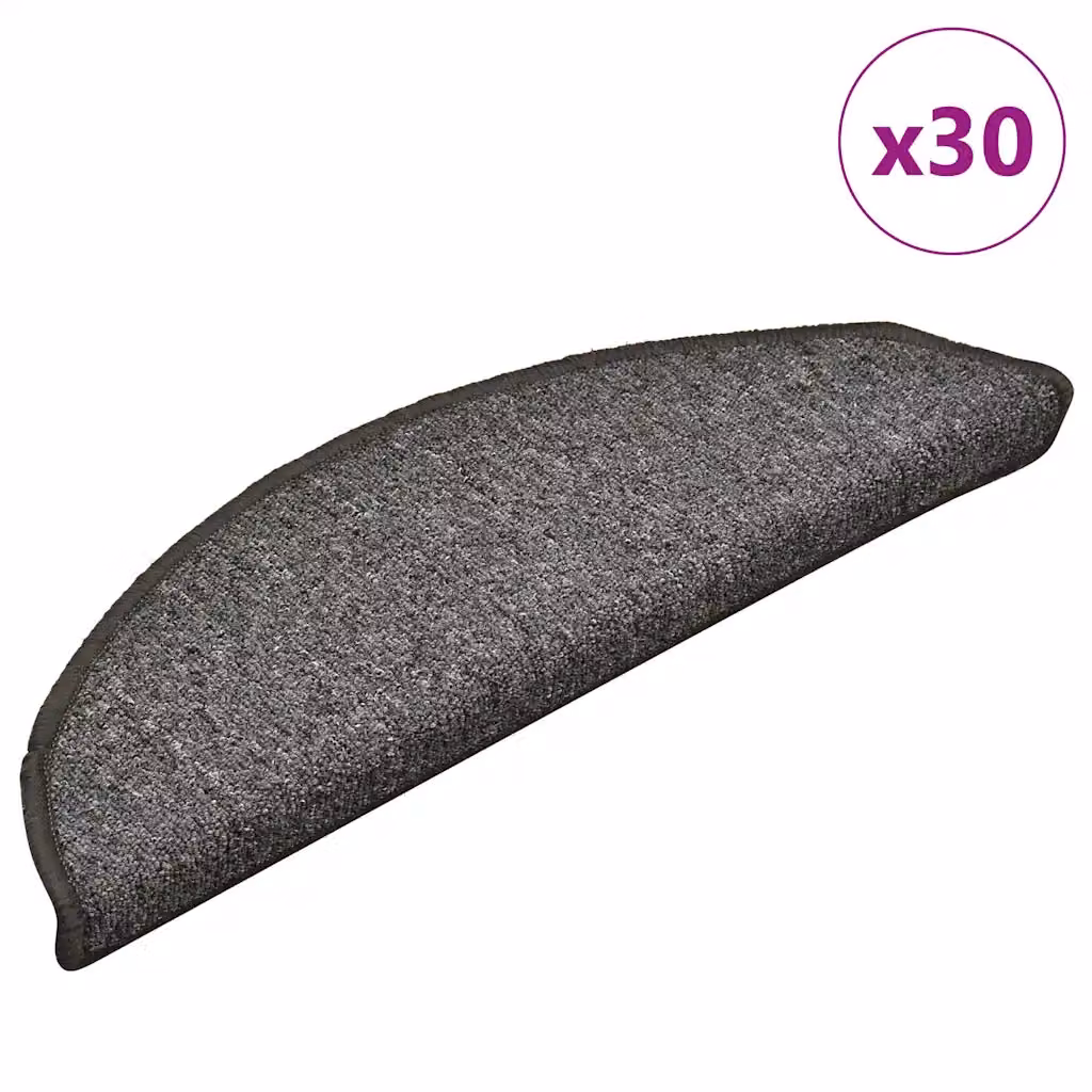 Set di 30 tappetini per scale semicircolari vidaXL, grigio e nero, antiscivolo e fonoassorbenti, L: 56 cm, P: 17 cm, H: 3 cm