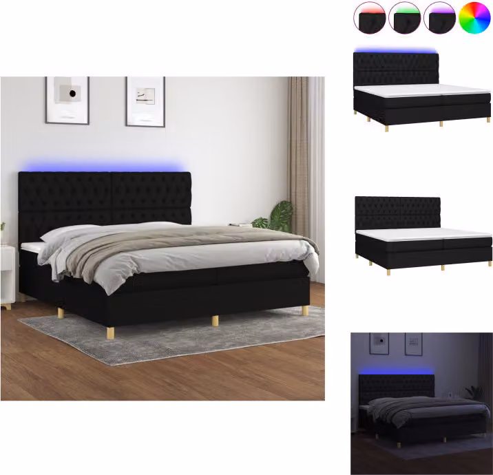 vidaXL Letto a molle con materasso e LED in tessuto nero 200x200 cm - Letti e strutture letto