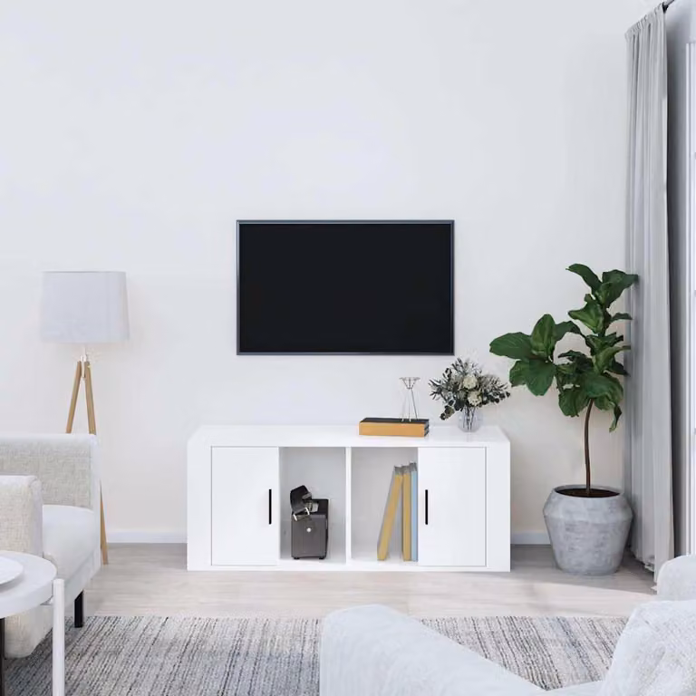 Mobile Porta TV vidaXL Bianco Lucido in Legno Multistrato e MDF L 100 cm x P 35 cm x H 40 cm