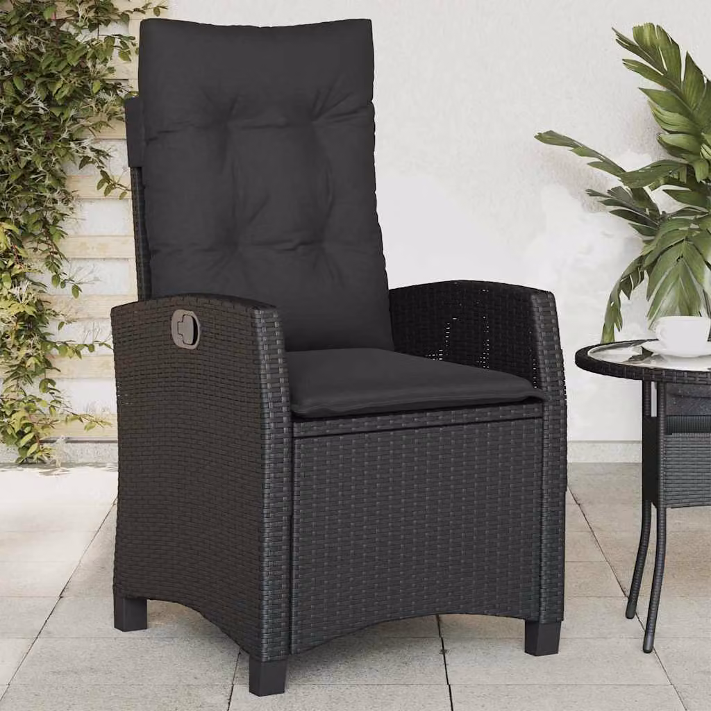 Sedia reclinabile da giardino con cuscini vidaXL in polyrattan nera