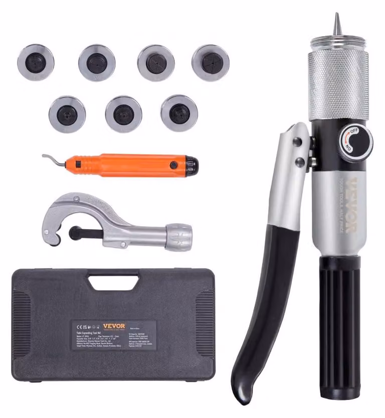 Set di espansori idraulici per tubi - 7 matrici da 3/8" a 1-1/8" - Peso: 3,8 kg - Materiale: metallo - Adatto per impianti HVAC e tubazioni
