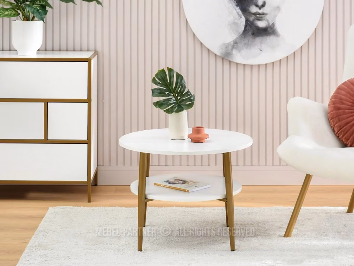 Tavolino rotondo 60 TODOR - legno bianco / oro
