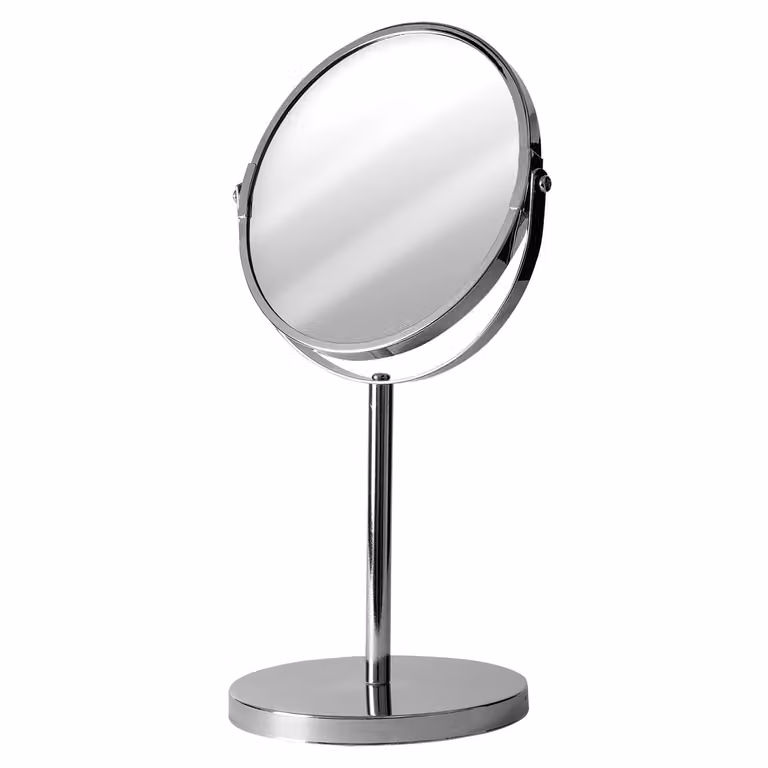 Specchio ingranditore doppio da tavolo Vestiamo Casa, argento, diametro: 17 cm, altezza: 33 cm