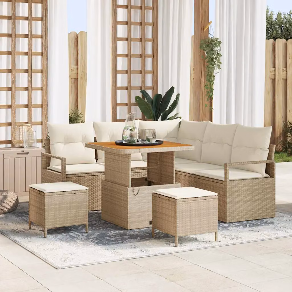 Set Divano da Giardino vidaXL 8 Pezzi Beige con Cuscini e Struttura in Metallo e Polyrattan – 1