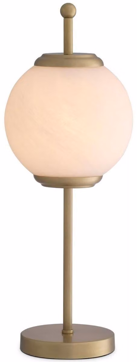 Casa Padrino lampada da tavolo in ottone antico colorato / bianco Ø 19 x H. 52 cm - Lampada da tavolo con paralume rotondo in vetro - Illuminazione