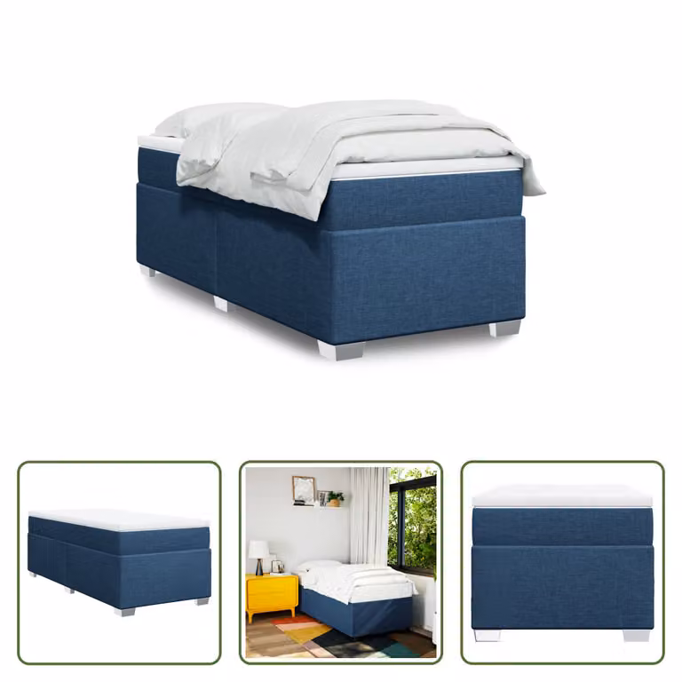 The Living Store Letto a molle con materasso blu 90x190 cm in tessuto