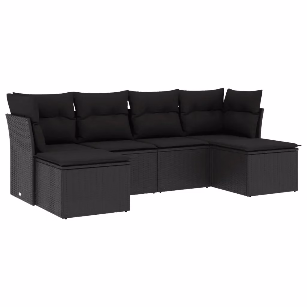 Set Divano da Giardino a L VIDAXL in Polyrattan Nero con Cuscini, 6 Posti – 2
