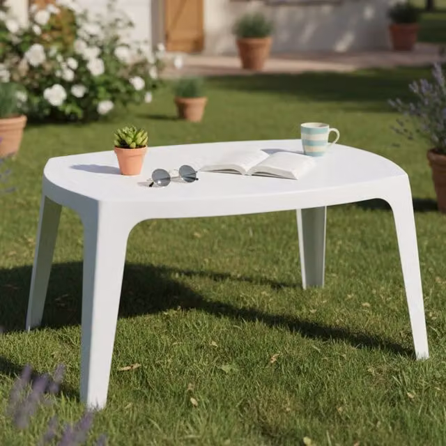 Mclendon, Tavolino da Esterno 2 Posti Made in Italy, 76x49x43h cm Bianco