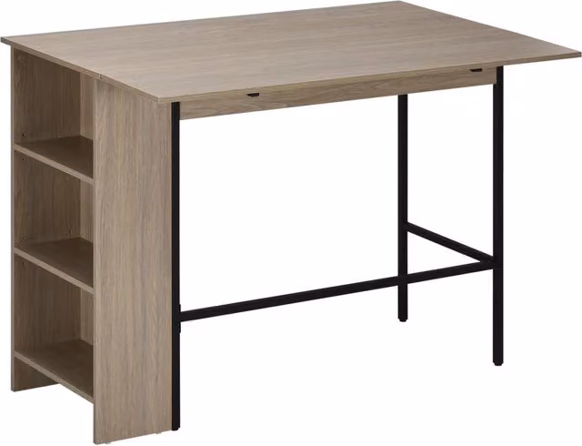 Tavolo da pranzo pieghevole XYLO con ripiano laterale e 3 ripiani, grigio chiaro, L: 120 cm, P: 76 cm, H: 91.4 cm