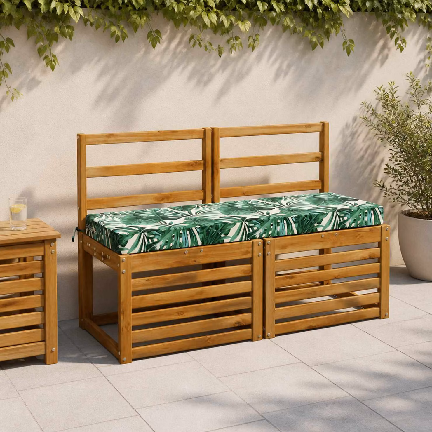Cuscino per panchina vidaXL SOEST verde con motivo a foglie, in poliestere con rivestimento rimovibile e resistente ai raggi UV