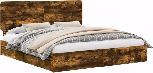 Letto matrimoniale | Letto per adulti | Letto con Contenitore con testiera Rovere fum¨¦ 180 x 200 cm